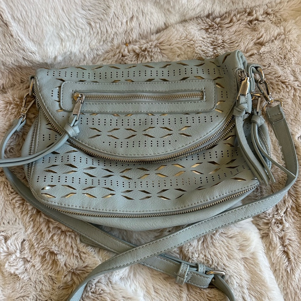 Elegant Perforated Crossbody Bag in Light Blue